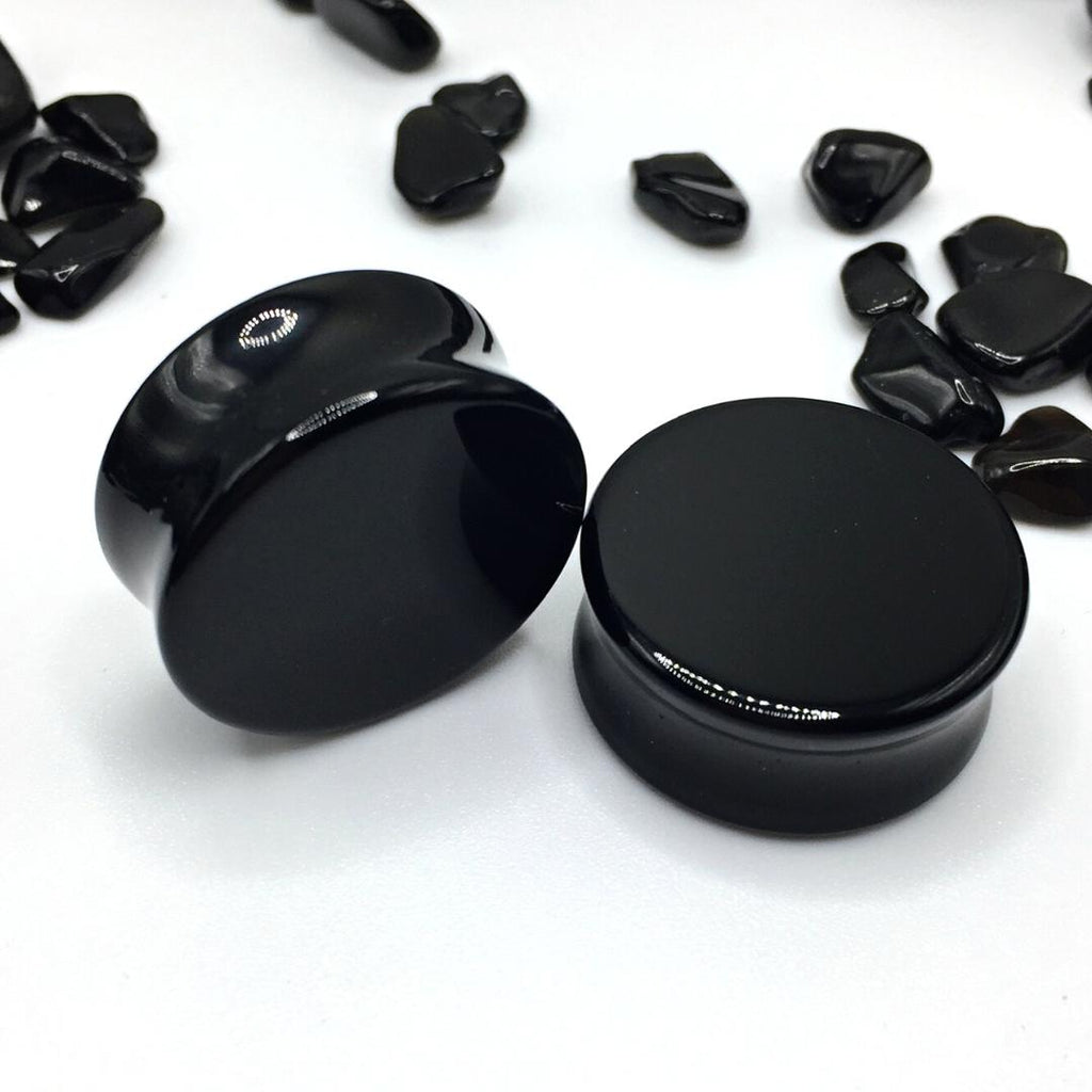 Premium Black Obsidian Plugs | Ear Gauges | Double Flare