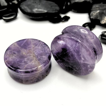 Natural Amethyst Stone Plugs with Deep Purple Tones.