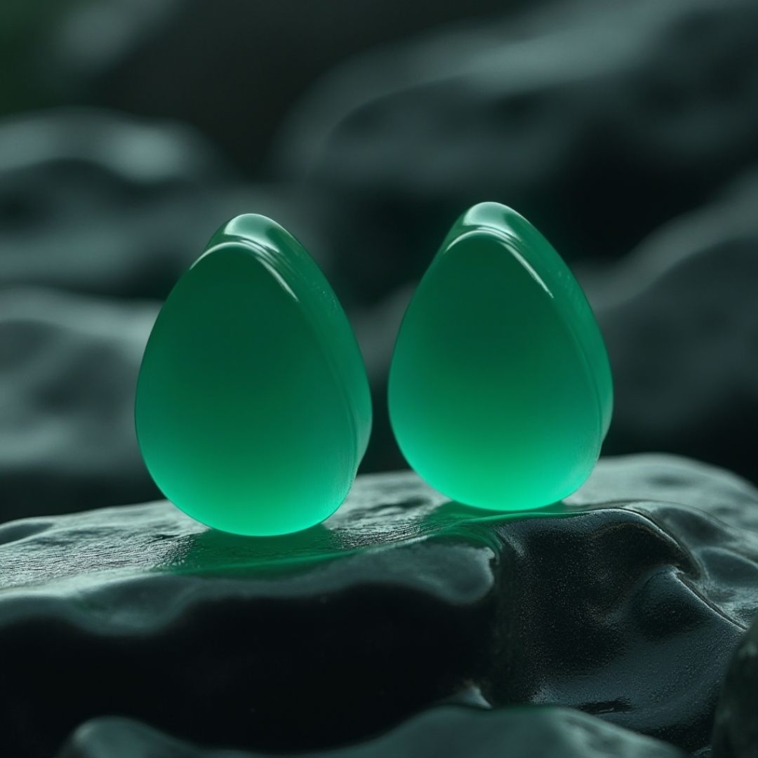 Aqua Dragon Eye Stone teardrops For Stretched Ears