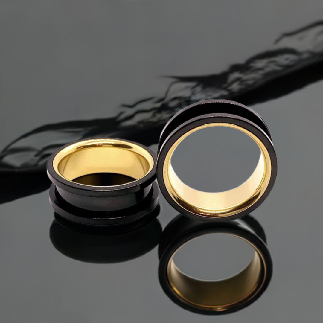 Black and Gold Steel Tunnels for stretched ears