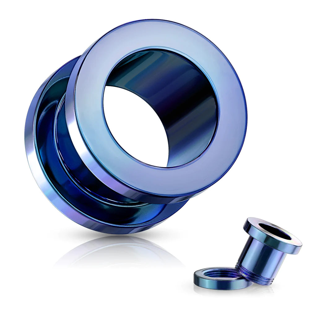 Cobalt blue-colored Screw-Fit Steel Ear Tunnel.