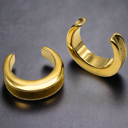 Gold crescent saddle spareaders for stretched ears