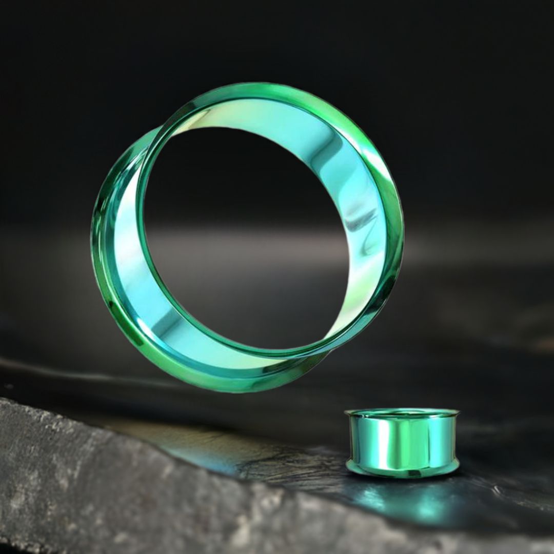 Steel tunnels for stretched ears in green