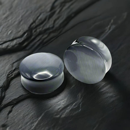 Silver Dragon Eye Stone Plugs for stretched ears