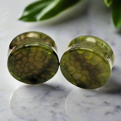 Green Dragon Scale Agate Plugs