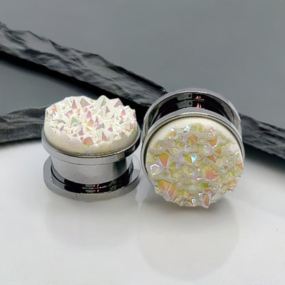 White Druzy Screw Fit Plugs