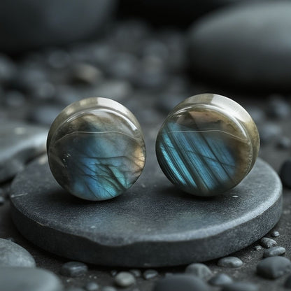 Unique White Labradorite Plugs with Smooth Edges for Comfortable Wear