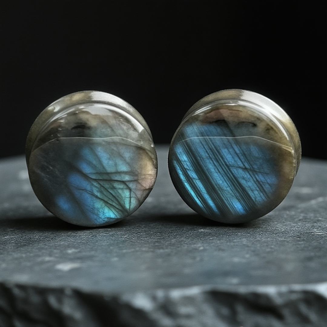 White Labradorite Stone Plugs - Natural Shimmer Ear Gauges