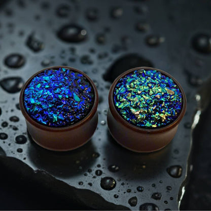 wood druzy plugs for stretched ears
