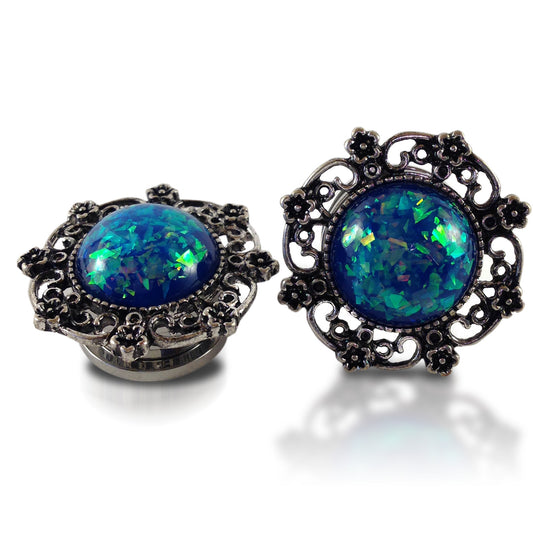 Antique Blue Opal Steel Plugs