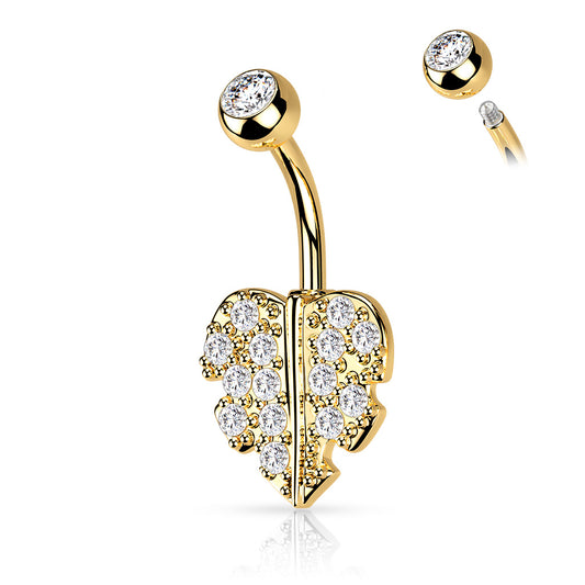 Gold Gem Encrusted Leaf Belly Ring